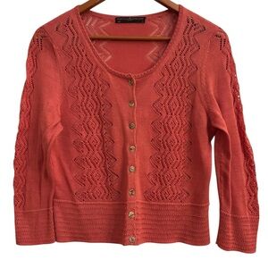 Peruvian Connection Pima Cotton Timeless Knit Cardigan Sweater Rusty Orange Med